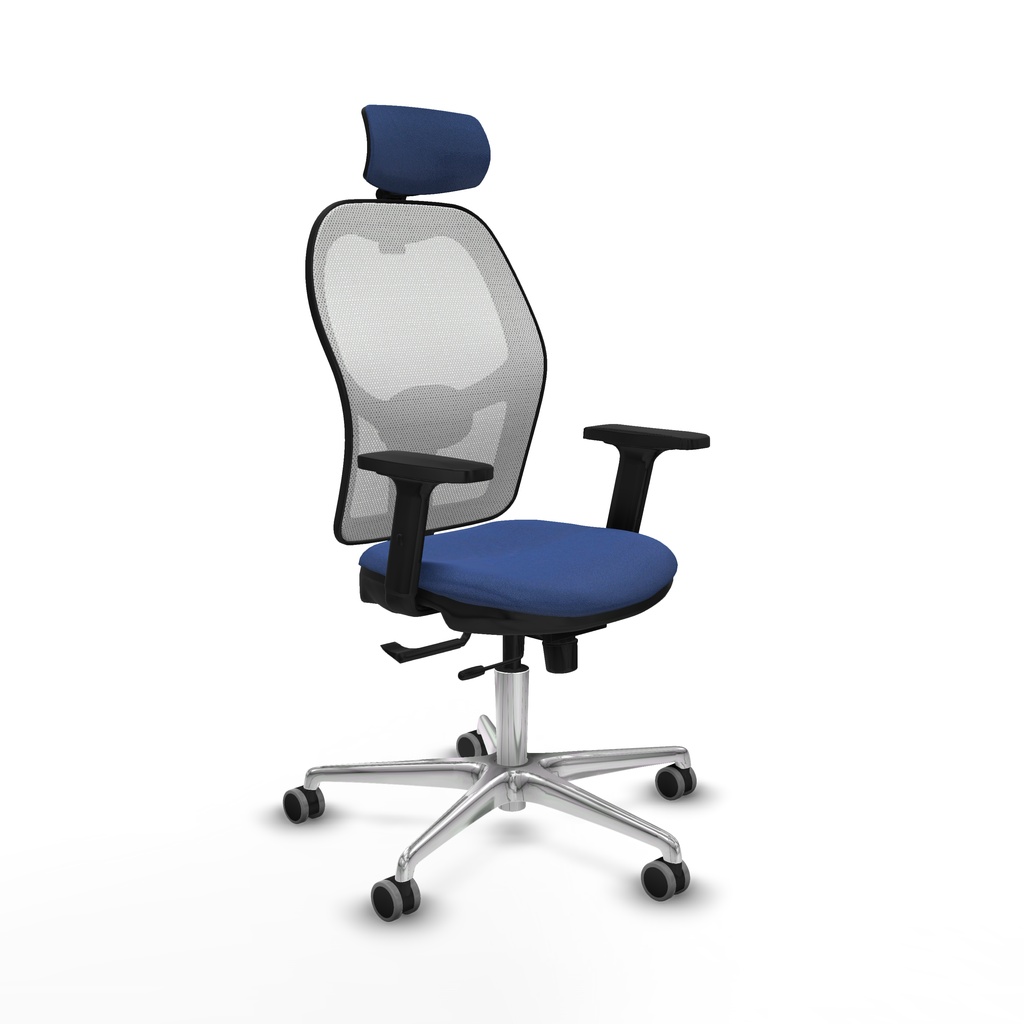 Jorquera traslack malla blanca bali azul marino brazos 2D base aluminio cabecero 2D ruedas 65mm engomada