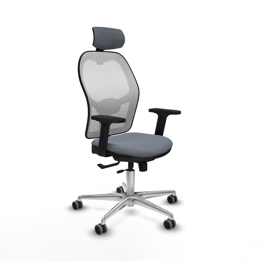 Jorquera traslack malla blanca bali gris brazos 2D base aluminio cabecero 2D ruedas 65mm engomada