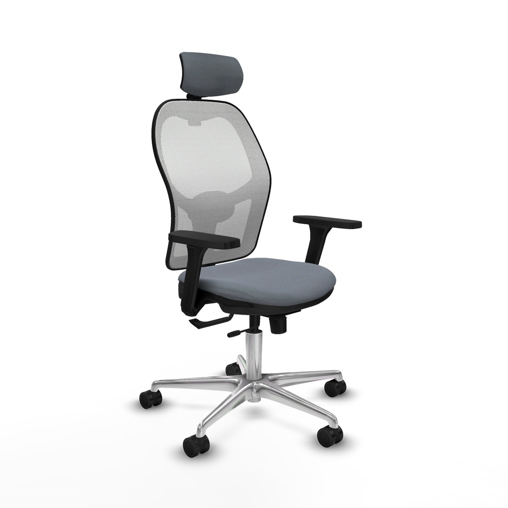 Jorquera traslack malla blanca bali gris brazos 3D base aluminio cabecero 2D ruedas 65mm nailon