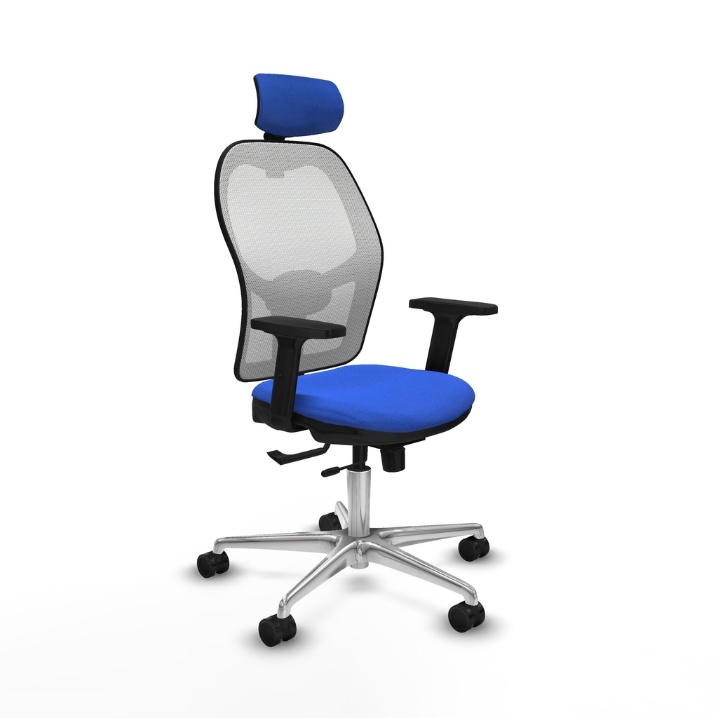 Jorquera traslack malla blanca bali azul brazos 2D base aluminio cabecero 2D ruedas 65mm nailon