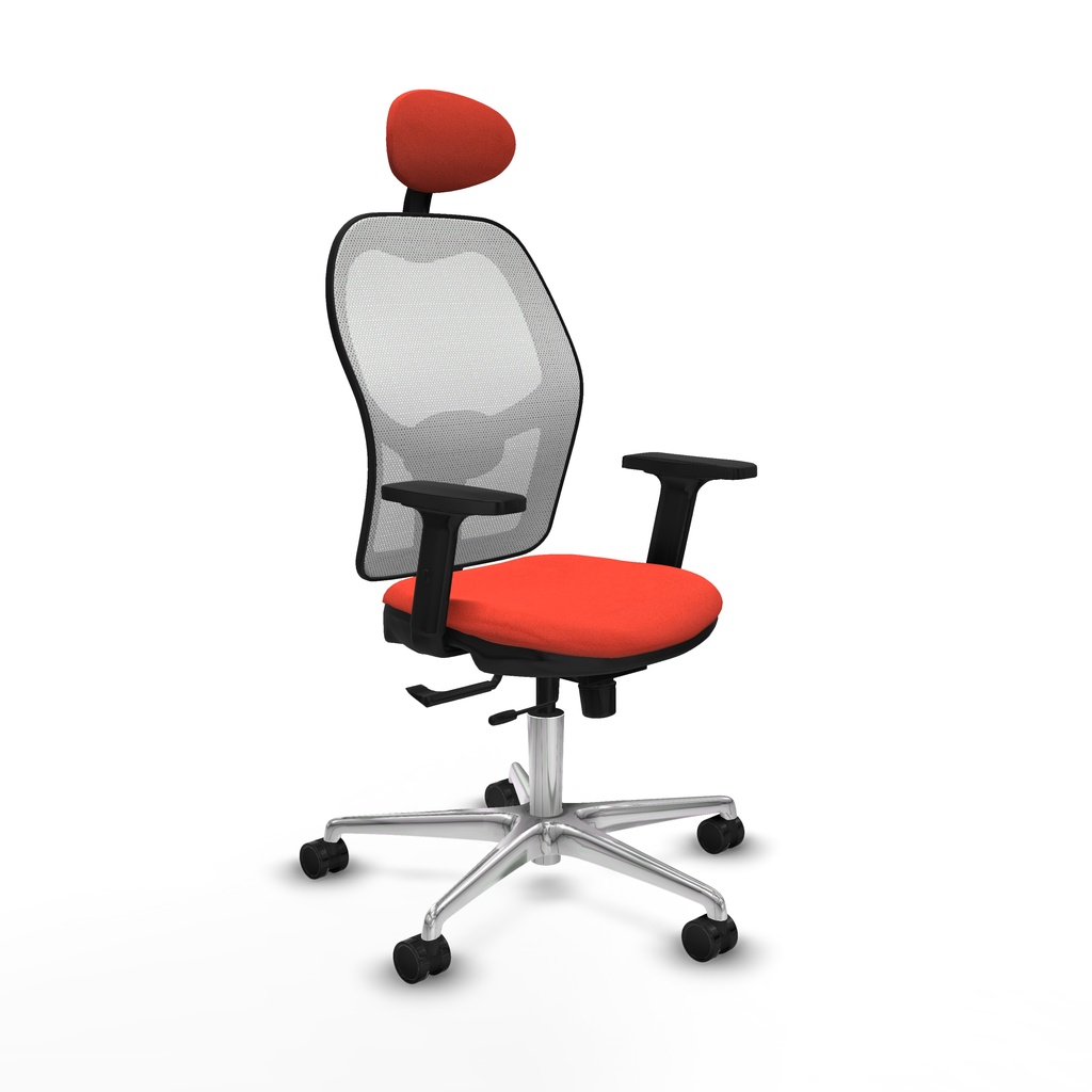 Jorquera traslack malla blanca bali naranja oscuro brazos 2D base aluminio cabecero fijo ruedas 65mm nailon