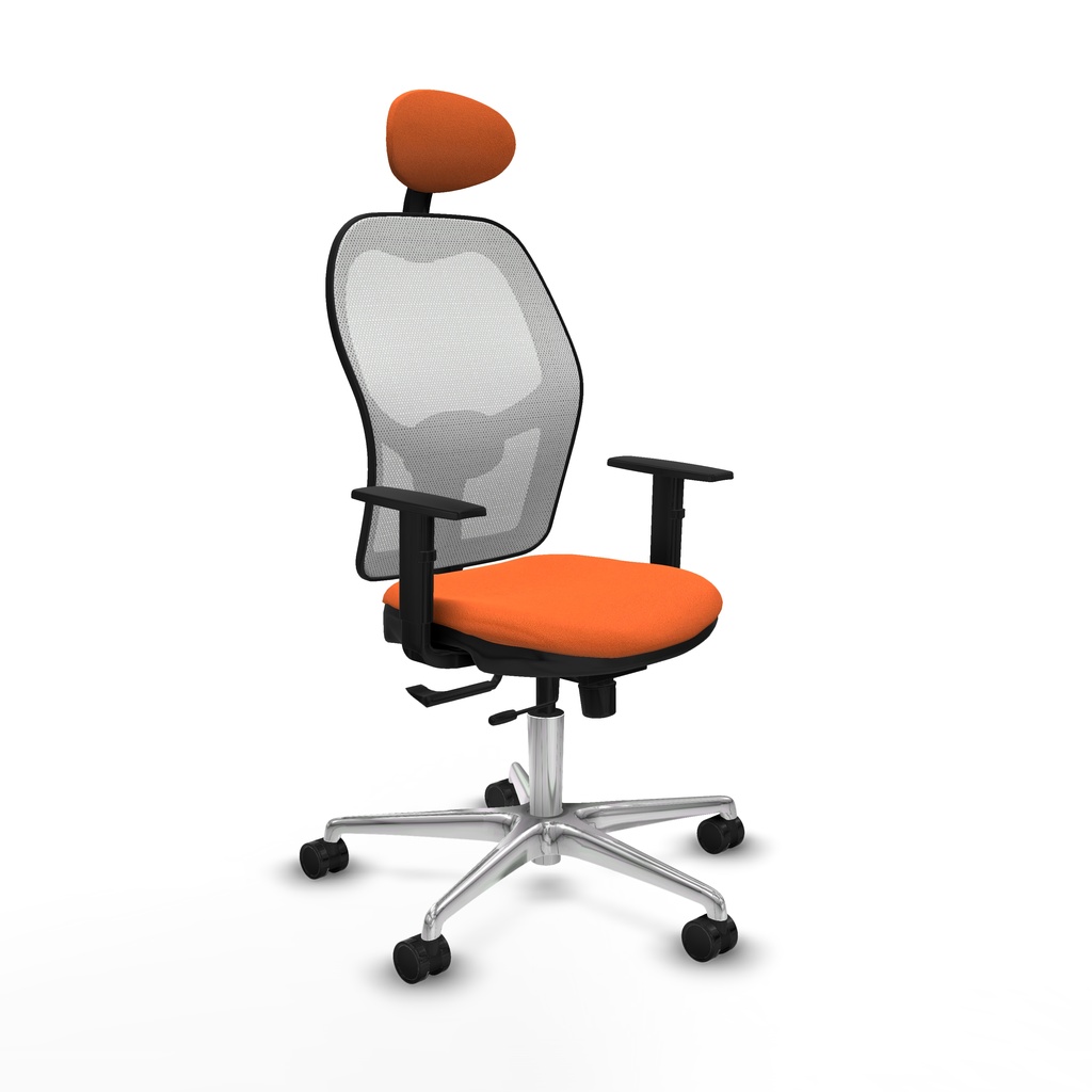 Jorquera traslack malla blanca bali naranja brazos 1D base aluminio cabecero fijo ruedas 65mm nailon
