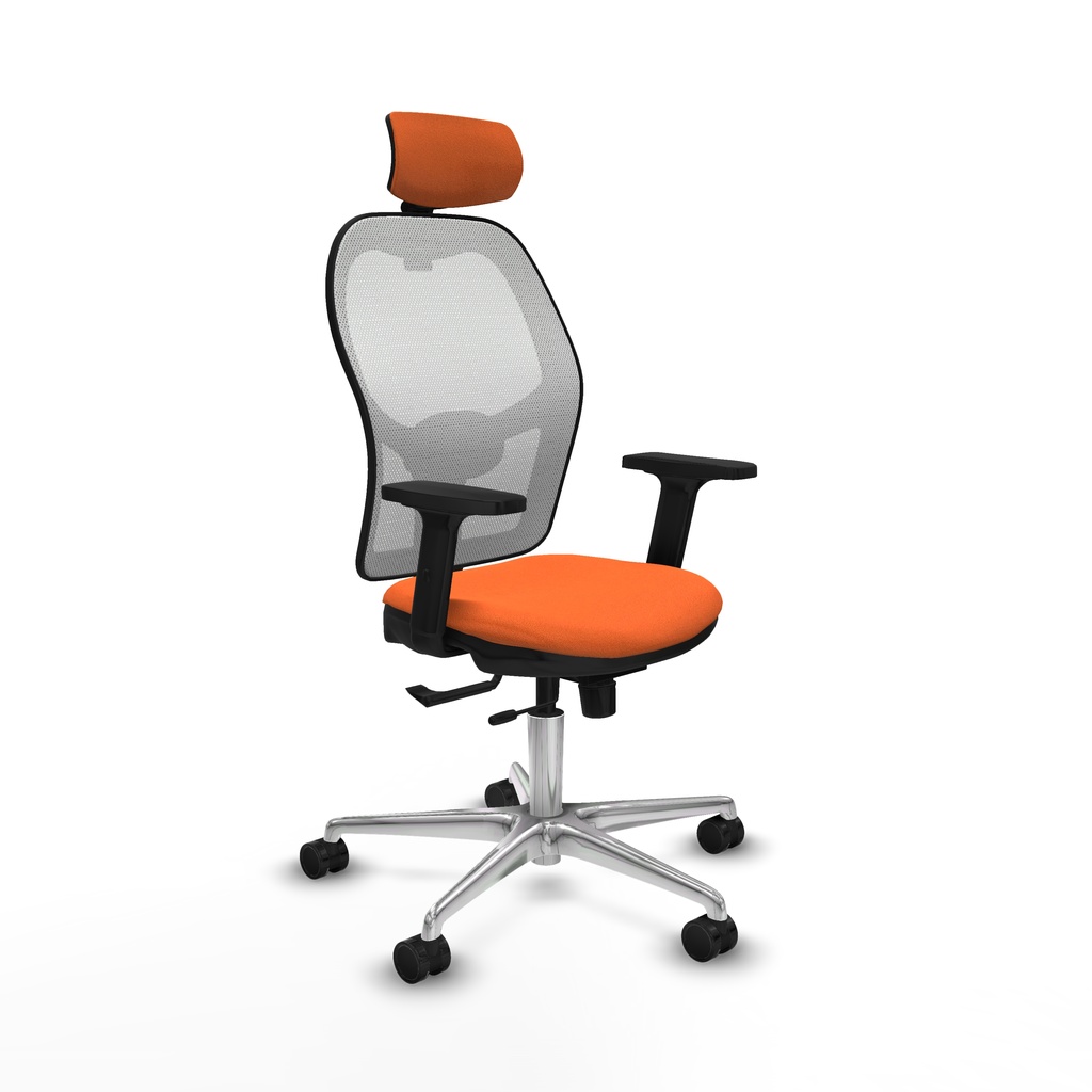Jorquera traslack malla blanca bali naranja brazos 2D base aluminio cabecero 2D ruedas 65mm nailon