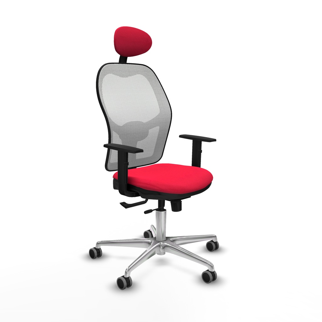Jorquera traslack malla blanca bali rojo brazos 1D base aluminio cabecero fijo ruedas 65mm engomada