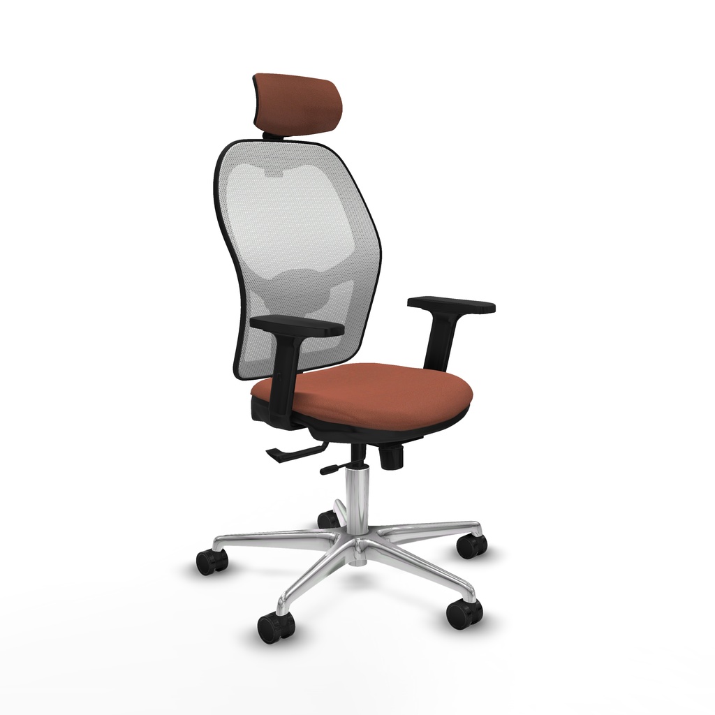 Jorquera traslack malla blanca bali marrón brazos 2D base aluminio cabecero 2D ruedas 65mm nailon