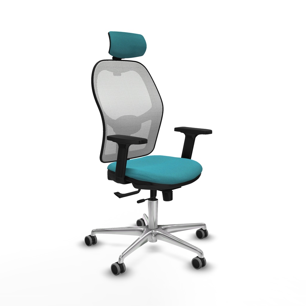 Jorquera traslack malla blanca bali turquesa brazos 2D base aluminio cabecero 2D ruedas 65mm engomada