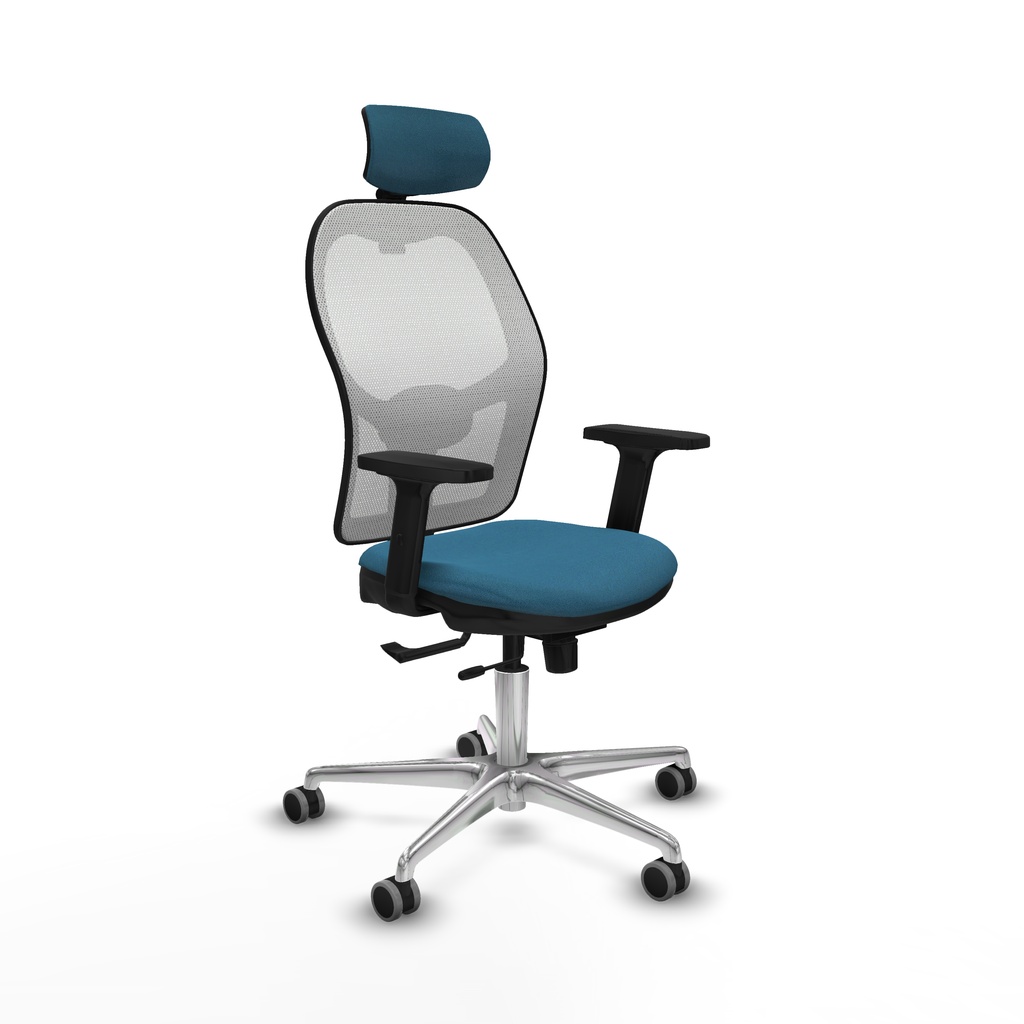 Jorquera traslack malla blanca bali verde petroleo brazos 2D base aluminio cabecero 2D ruedas 65mm engomada