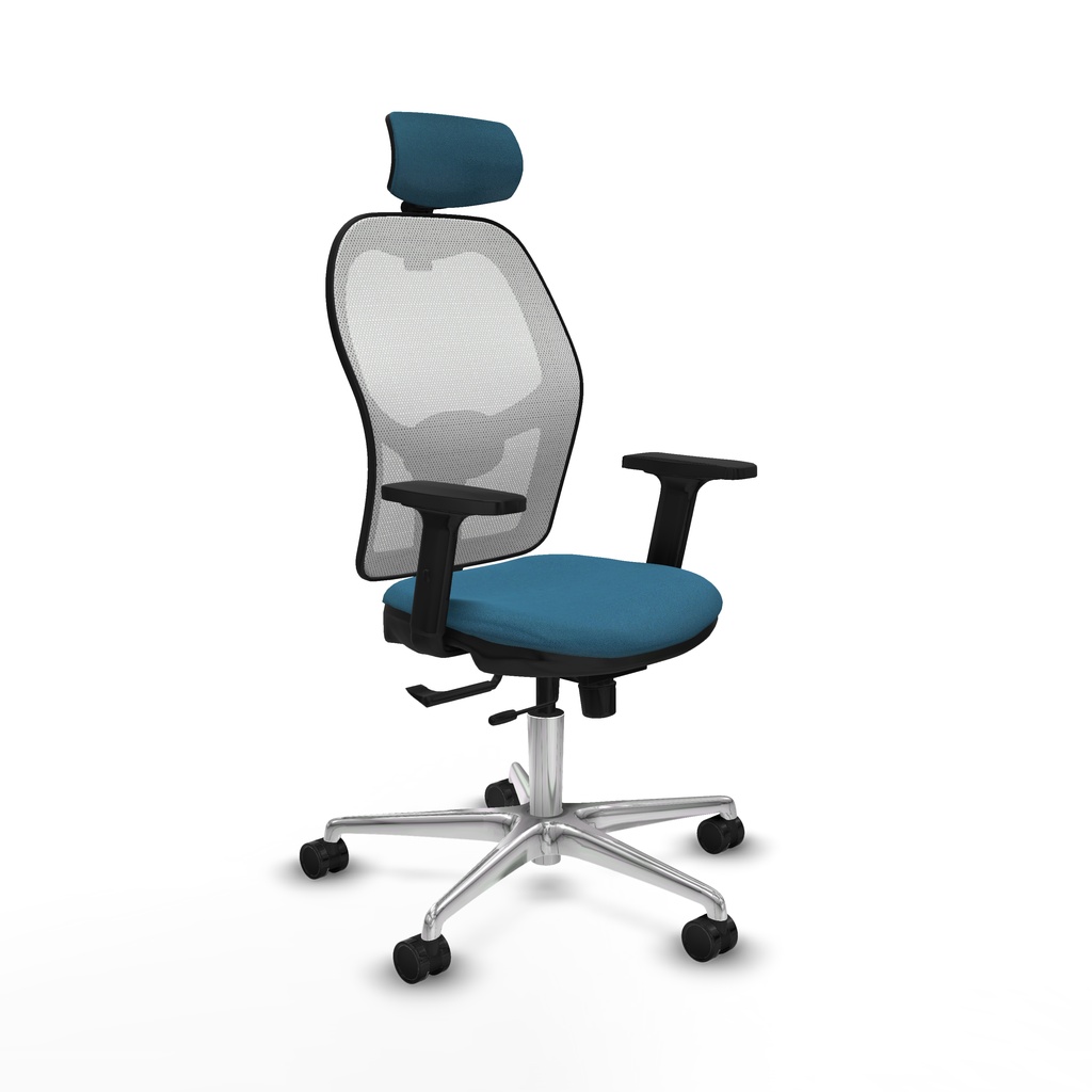 Jorquera traslack malla blanca bali verde petroleo brazos 2D base aluminio cabecero 2D ruedas 65mm nailon