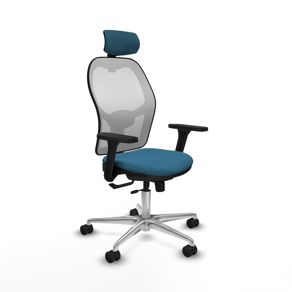 Jorquera traslack malla blanca bali verde petroleo brazos 3D base aluminio cabecero 2D ruedas 65mm nailon