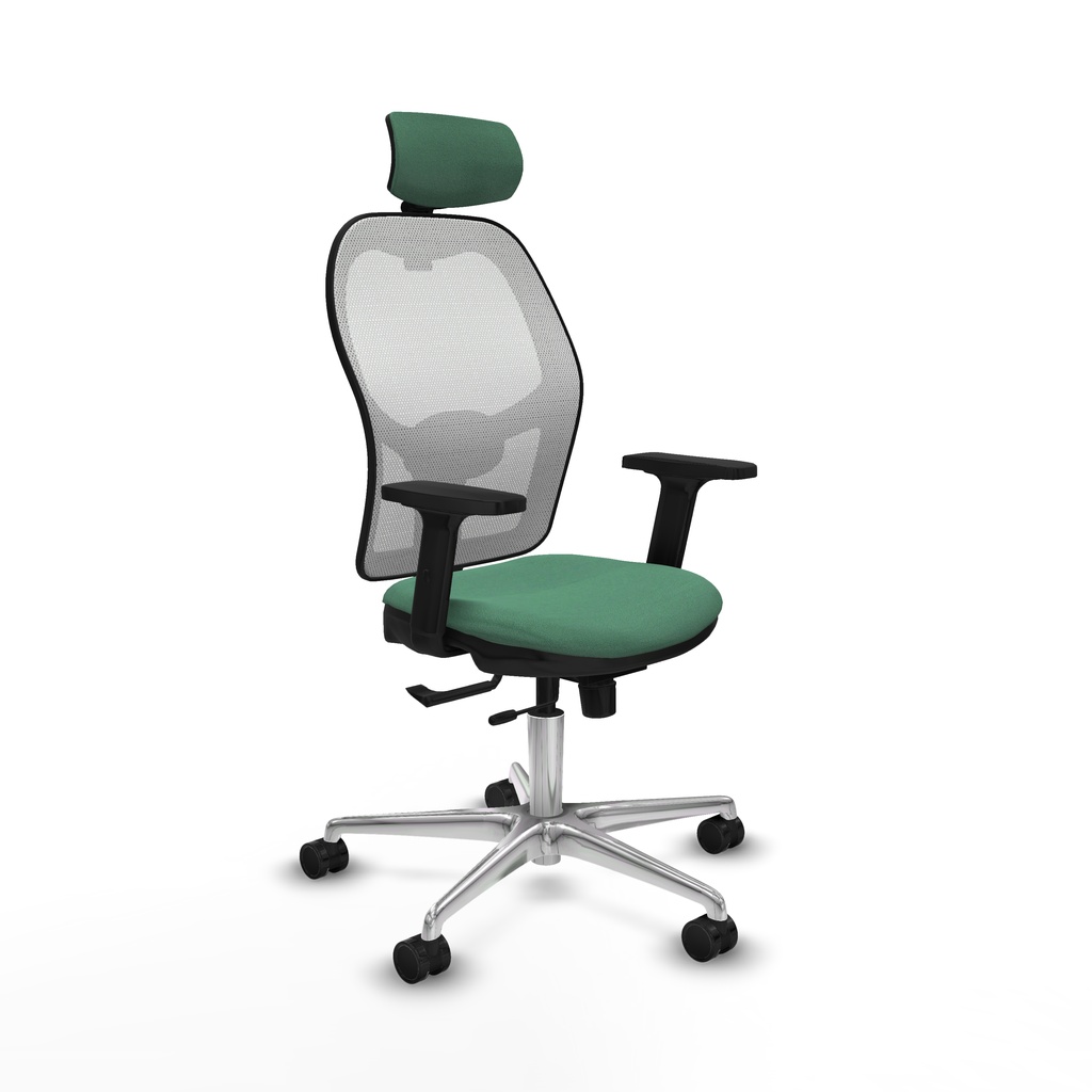Jorquera traslack malla blanca bali verde esmeralda brazos 2D base aluminio cabecero 2D ruedas 65mm nailon