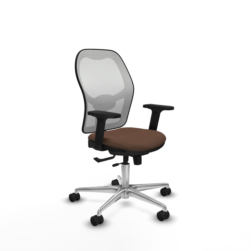 Jorquera traslack malla blanca bali marrón oscuro brazos 2D base aluminio  ruedas 65mm nailon