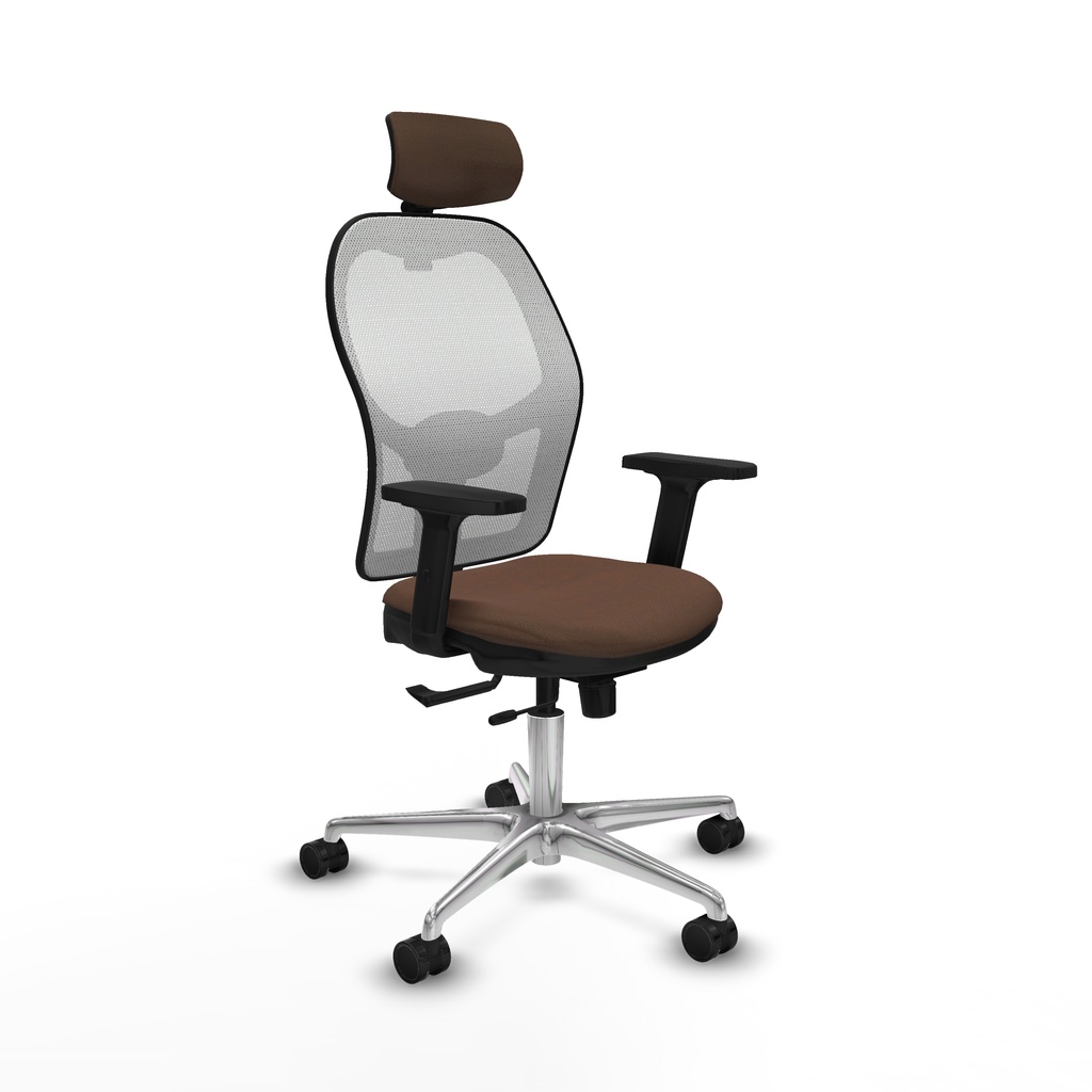 Jorquera traslack malla blanca bali marrón oscuro brazos 2D base aluminio cabecero 2D ruedas 65mm nailon