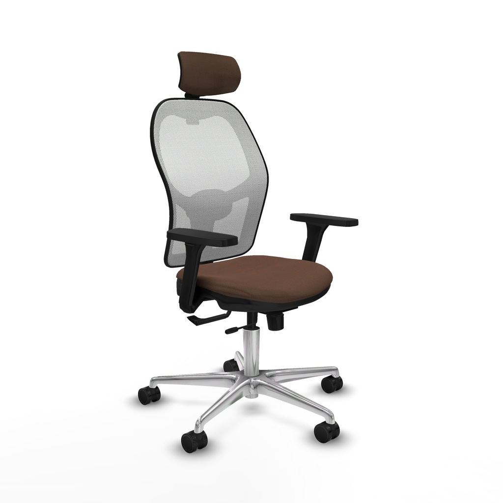 Jorquera traslack malla blanca bali marrón oscuro brazos 3D base aluminio cabecero 2D ruedas 65mm nailon