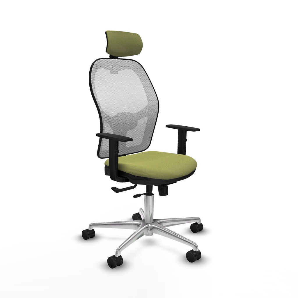 Jorquera traslack malla blanca bali verde oliva brazos 1D base aluminio cabecero 2D ruedas 65mm nailon