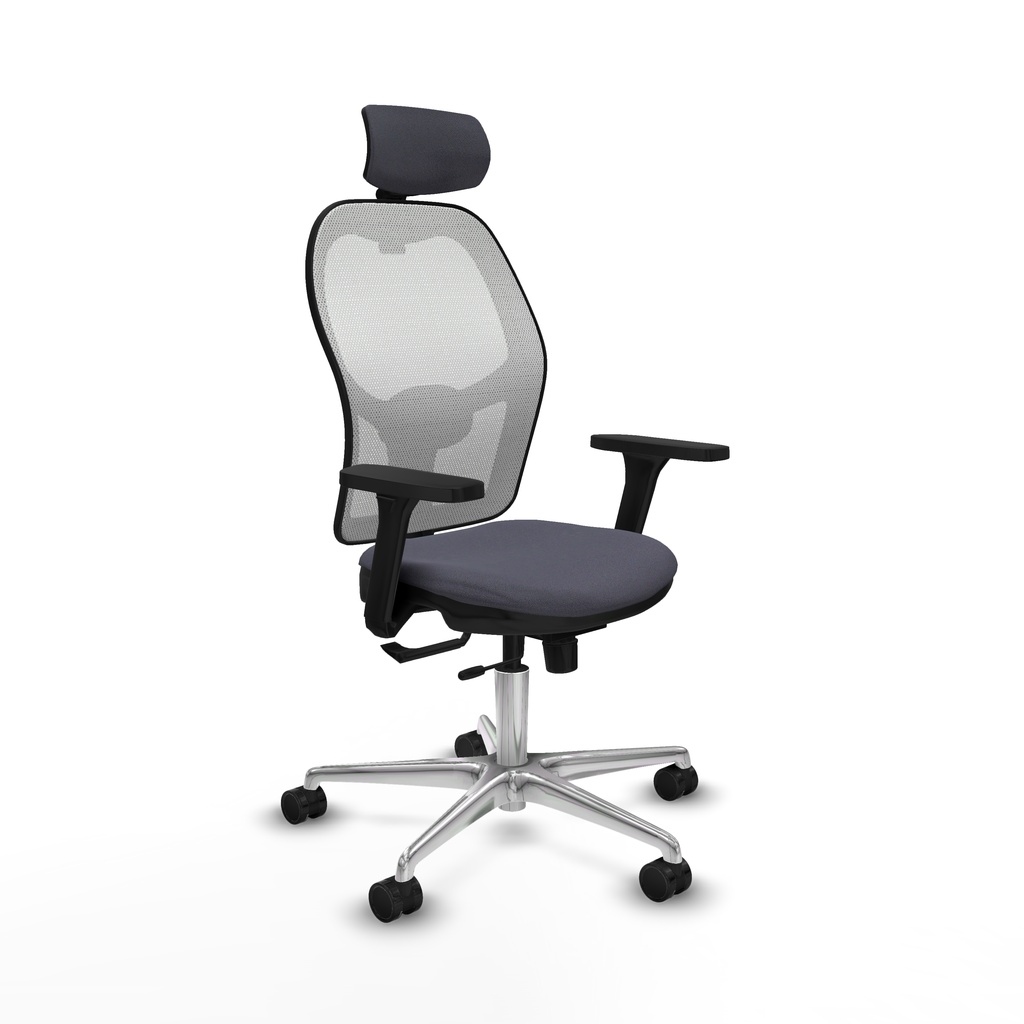 Jorquera traslack malla blanca bali gris oscuro brazos 3D base aluminio cabecero 2D ruedas 65mm nailon