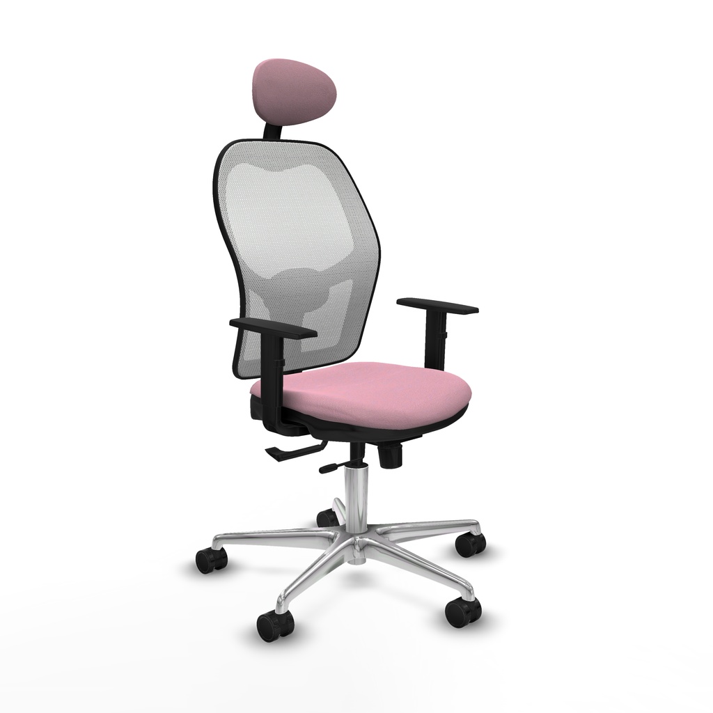 Jorquera traslack malla blanca bali rosa brazos 1D base aluminio cabecero fijo ruedas 65mm nailon
