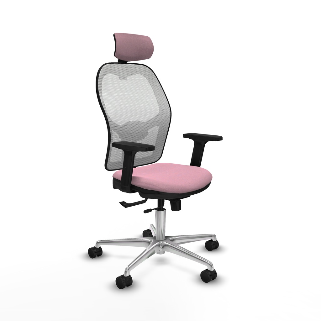 Jorquera traslack malla blanca bali rosa brazos 2D base aluminio cabecero 2D ruedas 65mm nailon