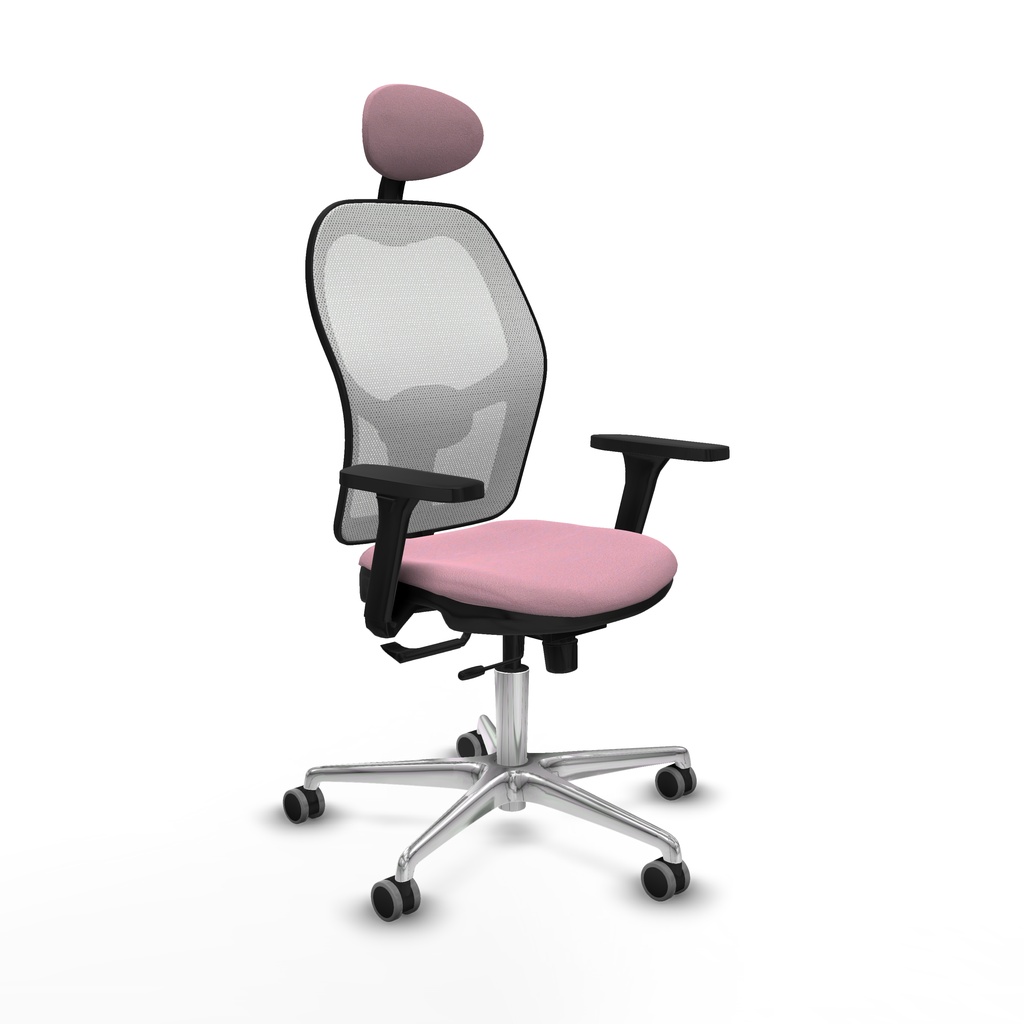 Jorquera traslack malla blanca bali rosa brazos 3D base aluminio cabecero fijo ruedas 65mm engomada