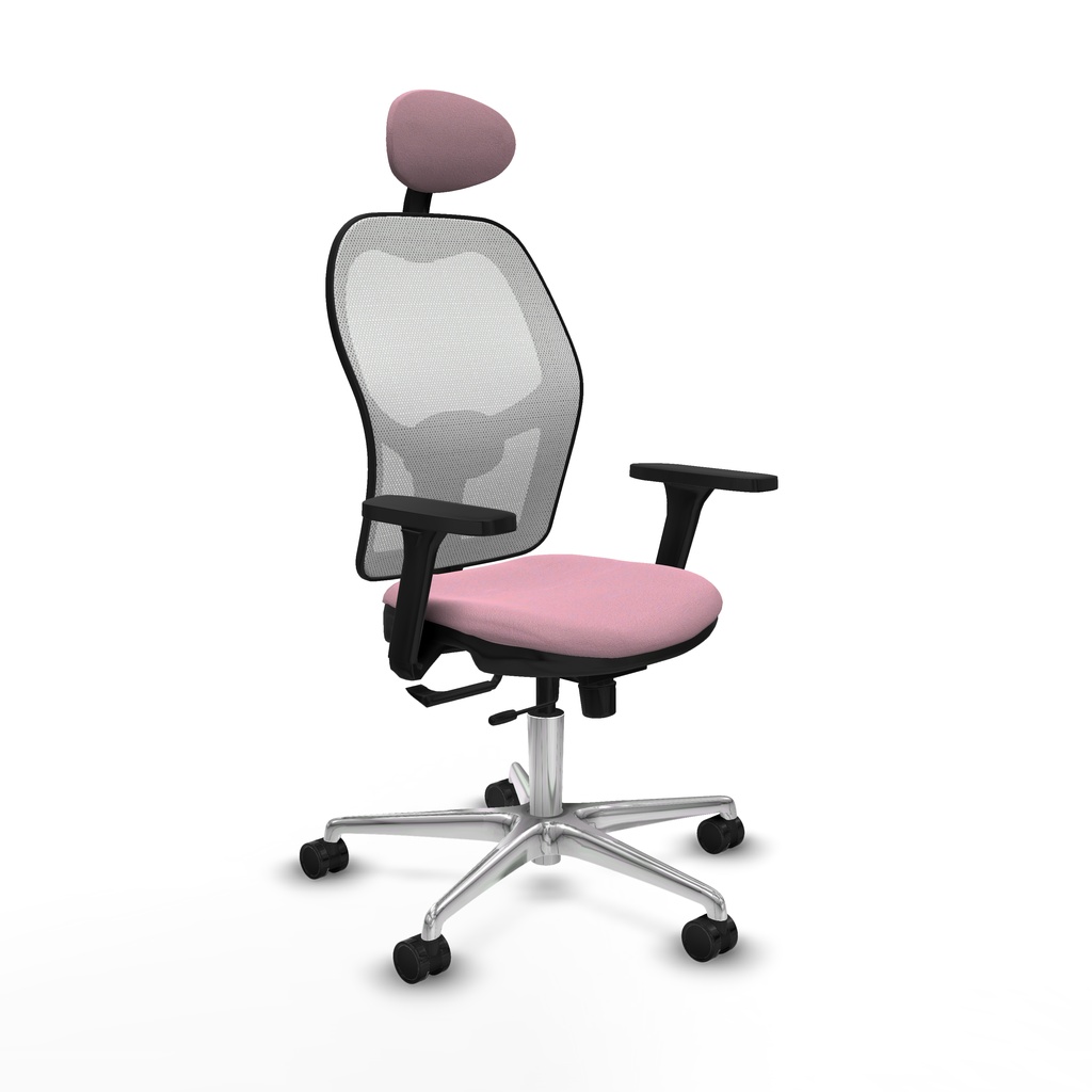 Jorquera traslack malla blanca bali rosa brazos 3D base aluminio cabecero fijo ruedas 65mm nailon