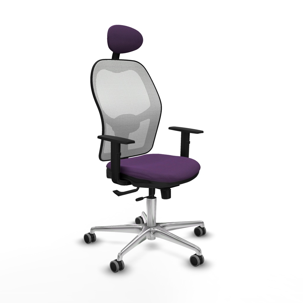 Jorquera traslack malla blanca bali morado brazos 1D base aluminio cabecero fijo ruedas 65mm engomada