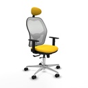 Jorquera traslack malla blanca similpiel amarillo brazos 1D base aluminio cabecero fijo ruedas 65mm nailon