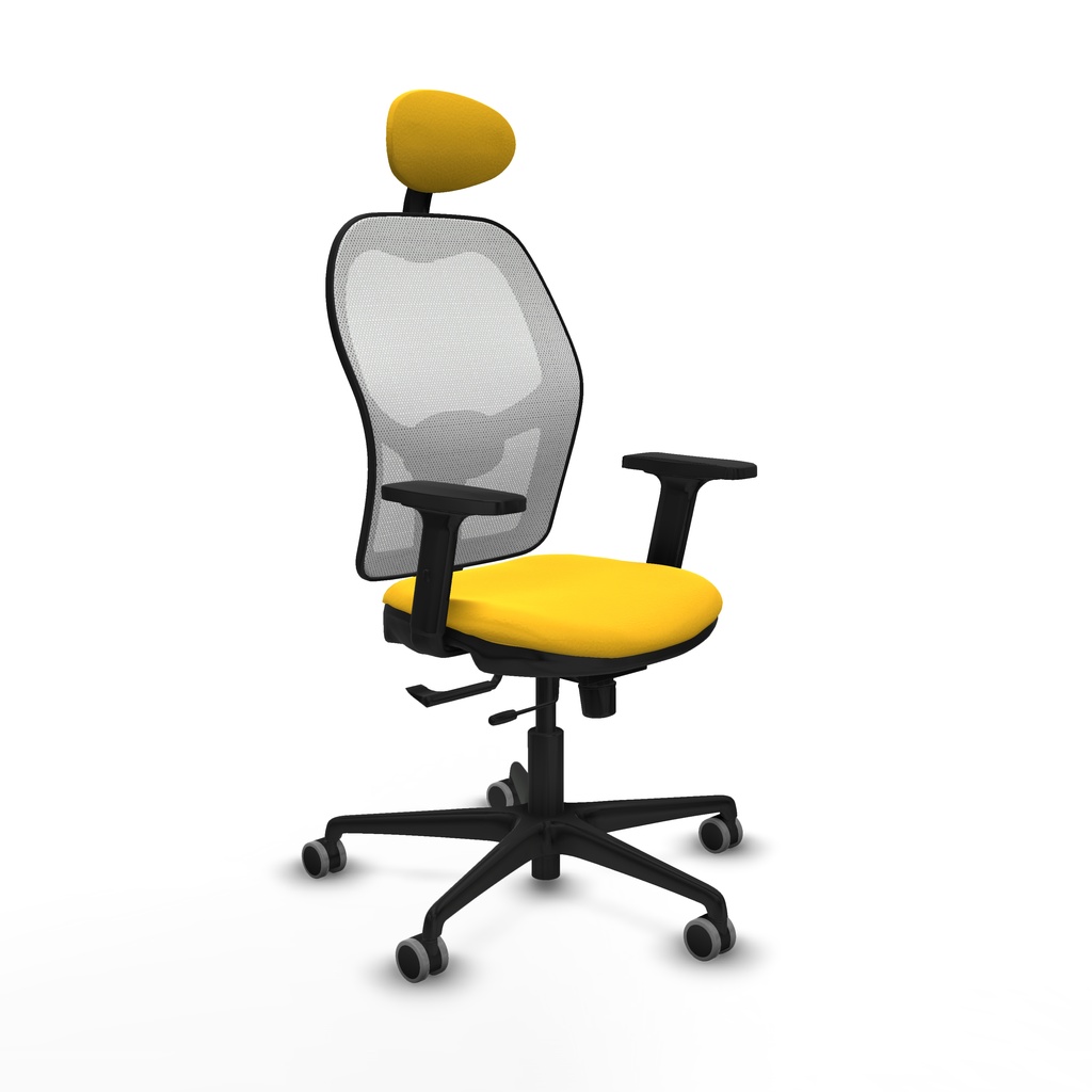 Jorquera traslack malla blanca similpiel amarillo brazos 2D base nailon cabecero fijo ruedas 65mm engomada