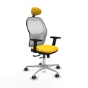 Jorquera traslack malla blanca similpiel amarillo brazos 2D base aluminio cabecero fijo ruedas 65mm engomada