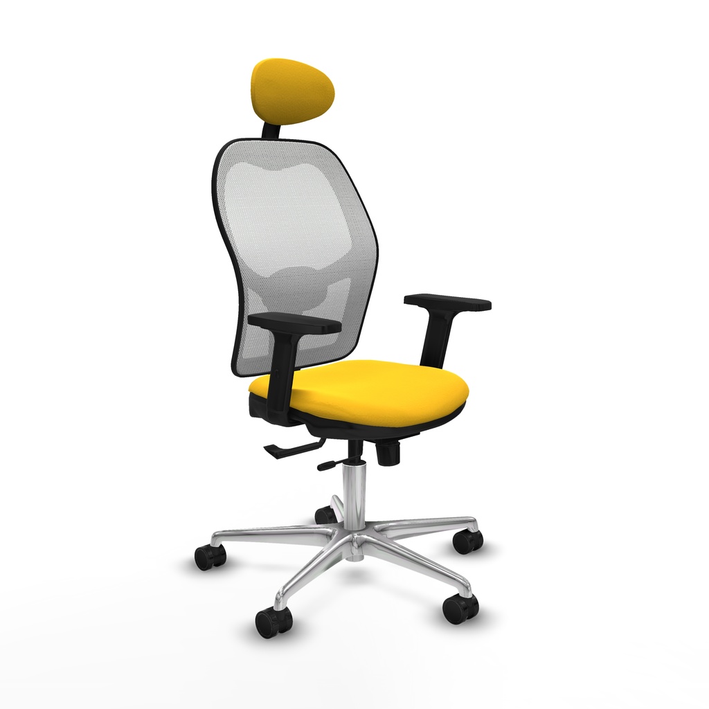 Jorquera traslack malla blanca similpiel amarillo brazos 2D base aluminio cabecero fijo ruedas 65mm nailon