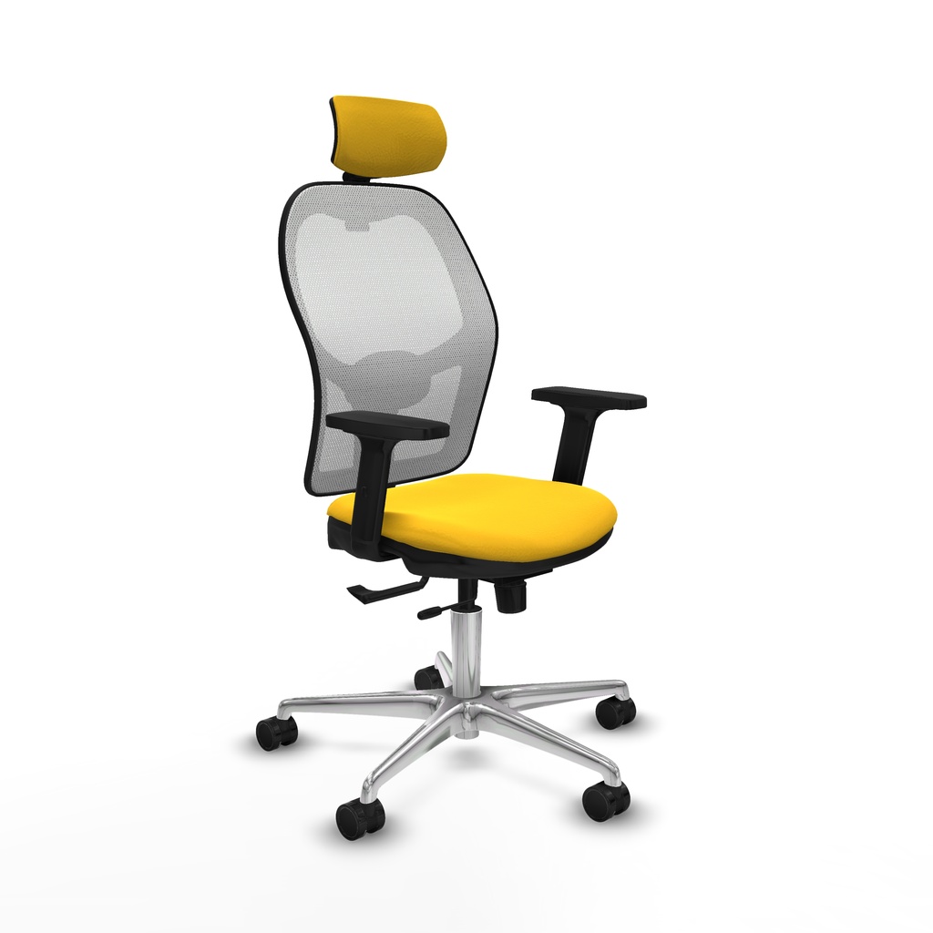Jorquera traslack malla blanca similpiel amarillo brazos 2D base aluminio cabecero 2D ruedas 65mm nailon