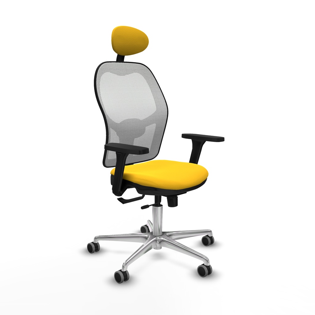 Jorquera traslack malla blanca similpiel amarillo brazos 3D base aluminio cabecero fijo ruedas 65mm engomada
