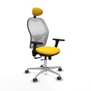 Jorquera traslack malla blanca similpiel amarillo brazos 3D base aluminio cabecero fijo ruedas 65mm engomada