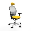 Jorquera traslack malla blanca similpiel amarillo brazos 3D base aluminio cabecero fijo ruedas 65mm nailon