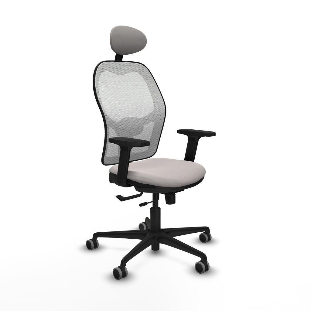 Jorquera traslack malla blanca similpiel blanco brazos 2D base nailon cabecero fijo ruedas 65mm engomada