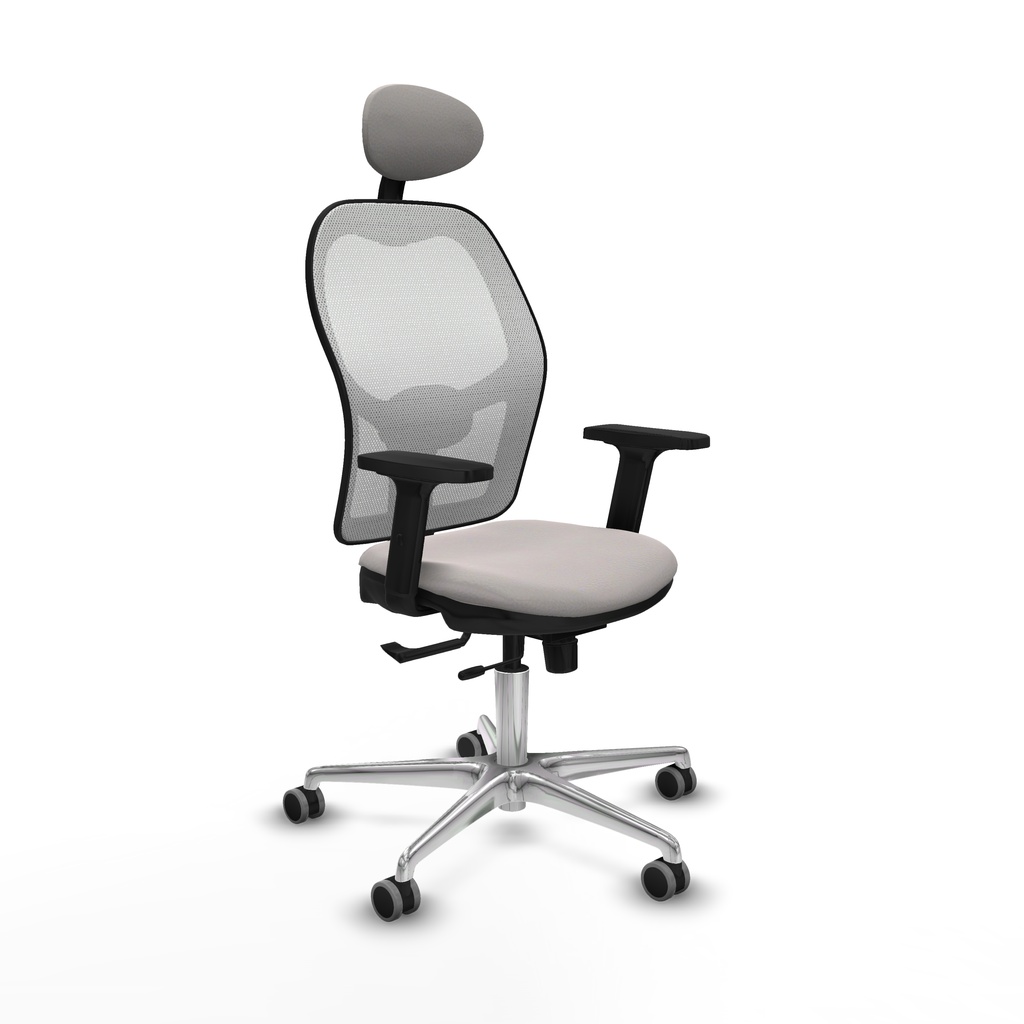 Jorquera traslack malla blanca similpiel blanco brazos 2D base aluminio cabecero fijo ruedas 65mm engomada
