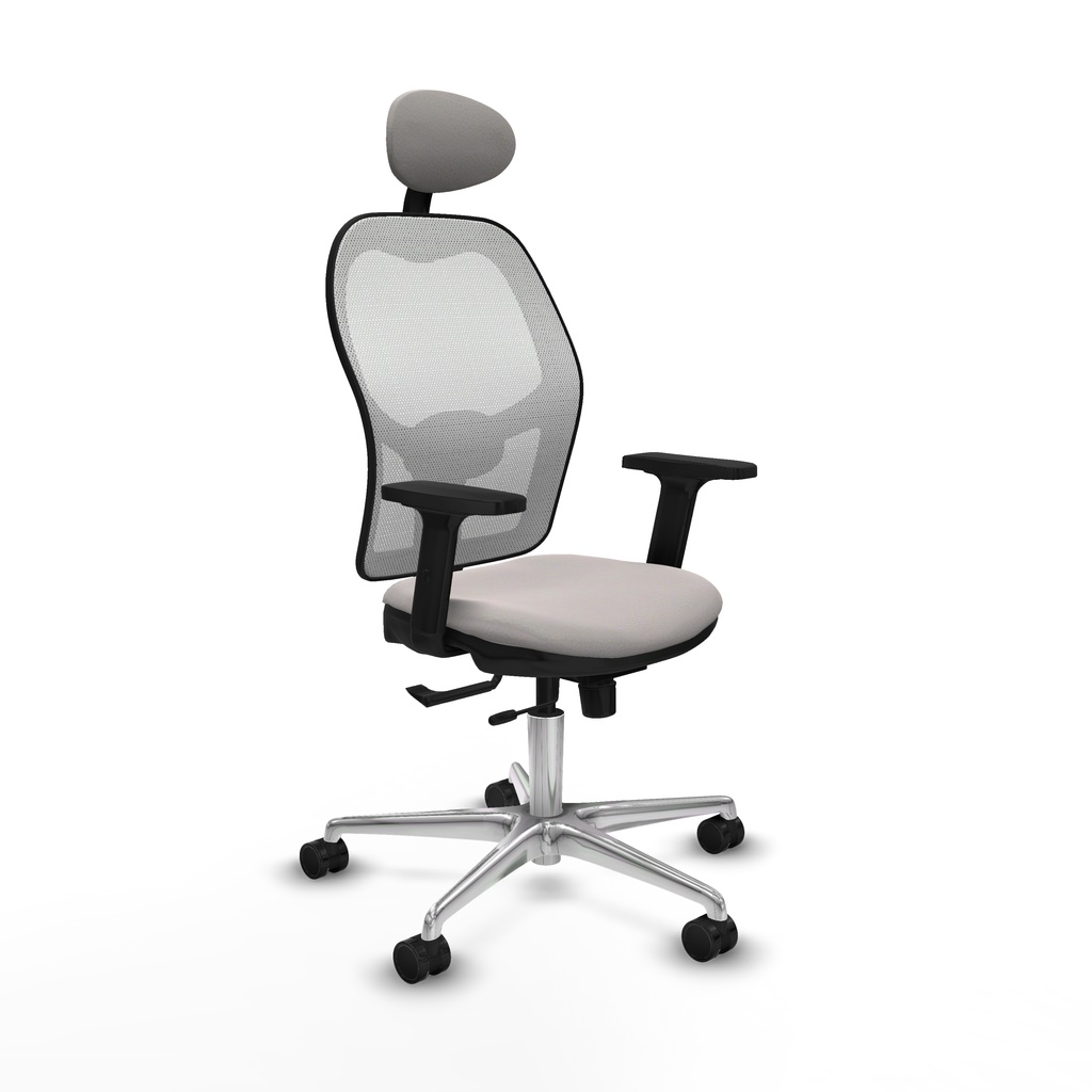 Jorquera traslack malla blanca similpiel blanco brazos 2D base aluminio cabecero fijo ruedas 65mm nailon