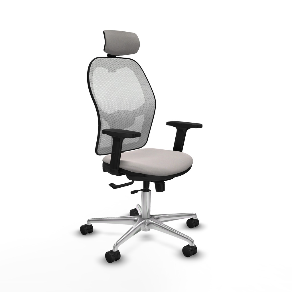 Jorquera traslack malla blanca similpiel blanco brazos 2D base aluminio cabecero 2D ruedas 65mm nailon