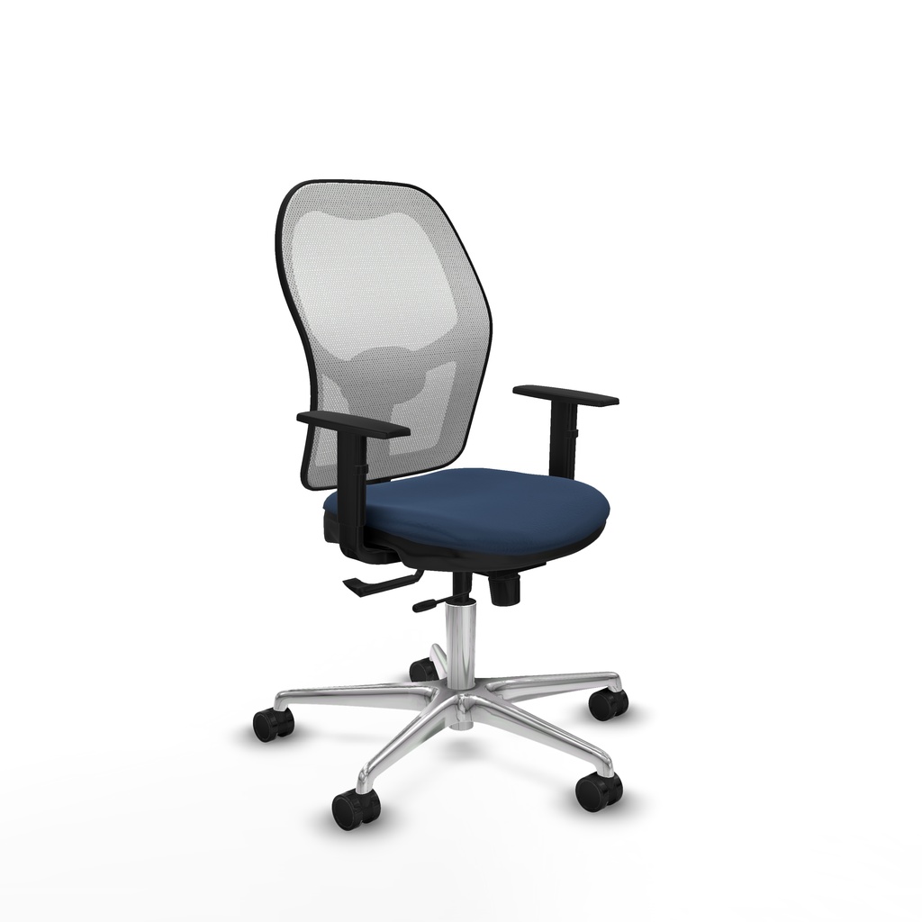 Jorquera traslack malla blanca similpiel azul marino brazos 1D base aluminio  ruedas 65mm nailon