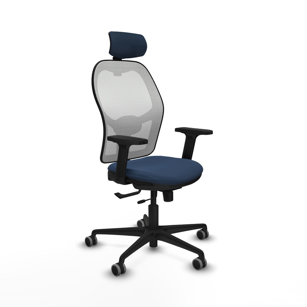 Jorquera traslack malla blanca similpiel azul marino brazos 2D base nailon cabecero 2D ruedas 65mm engomada