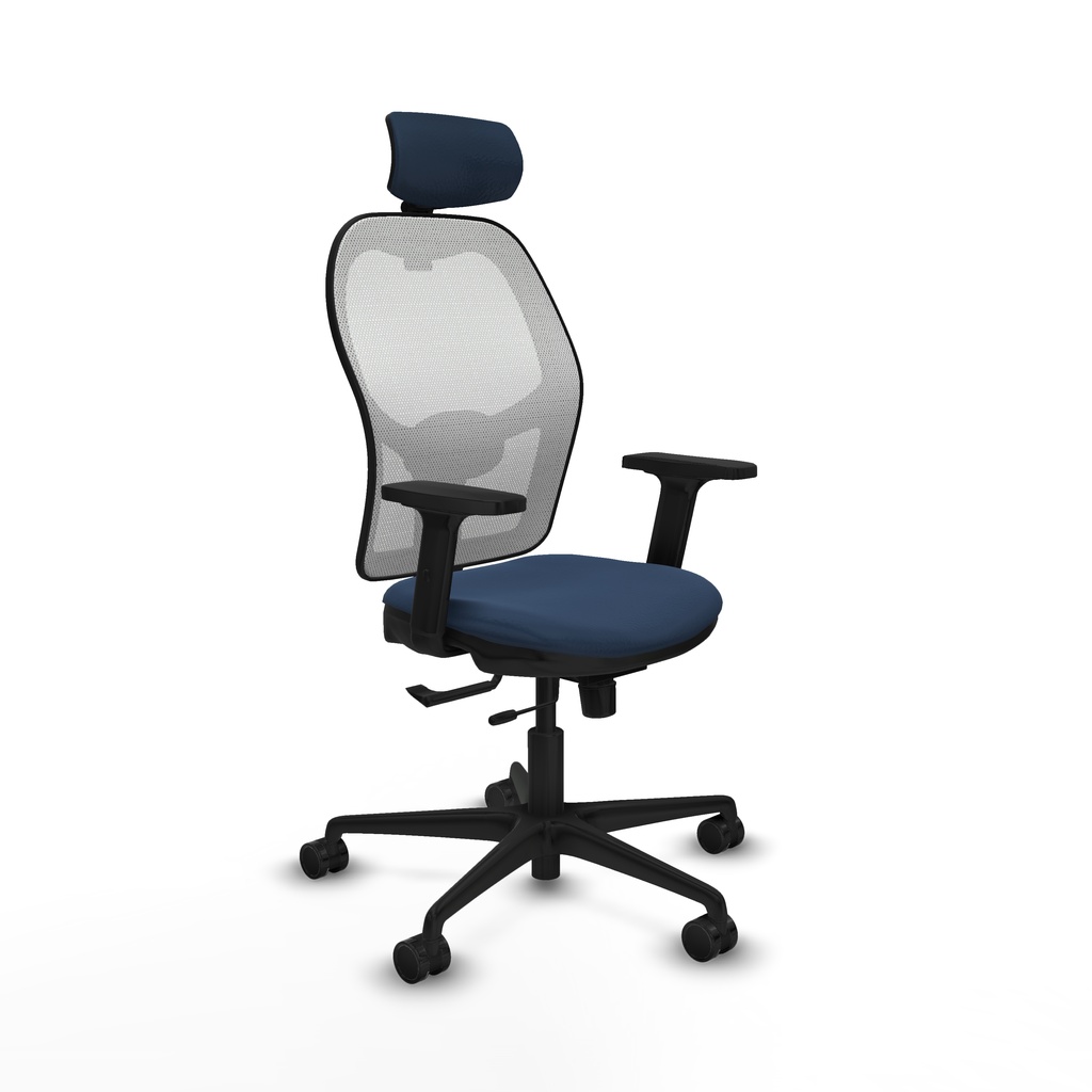 Jorquera traslack malla blanca similpiel azul marino brazos 2D base nailon cabecero 2D ruedas 65mm nailon