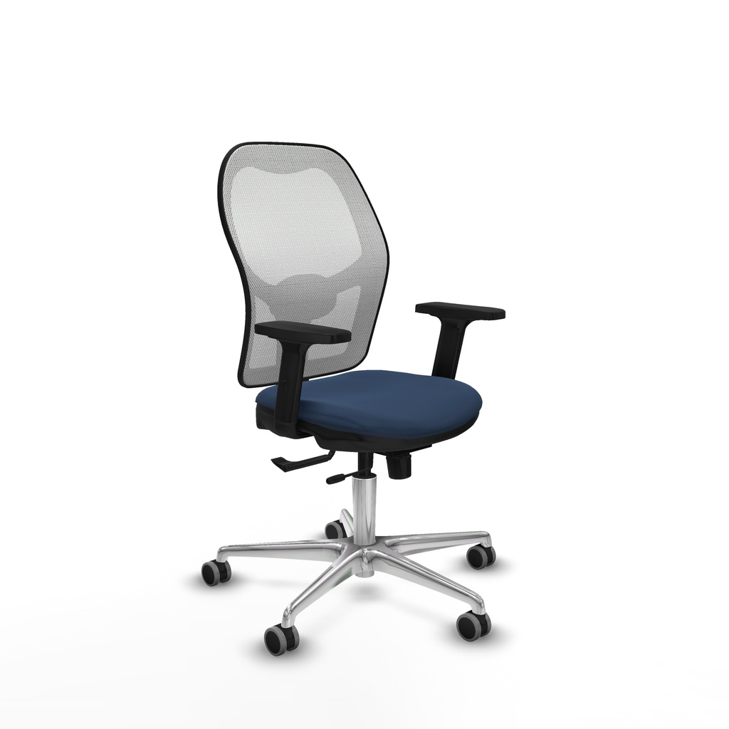 Jorquera traslack malla blanca similpiel azul marino brazos 2D base aluminio  ruedas 65mm engomada