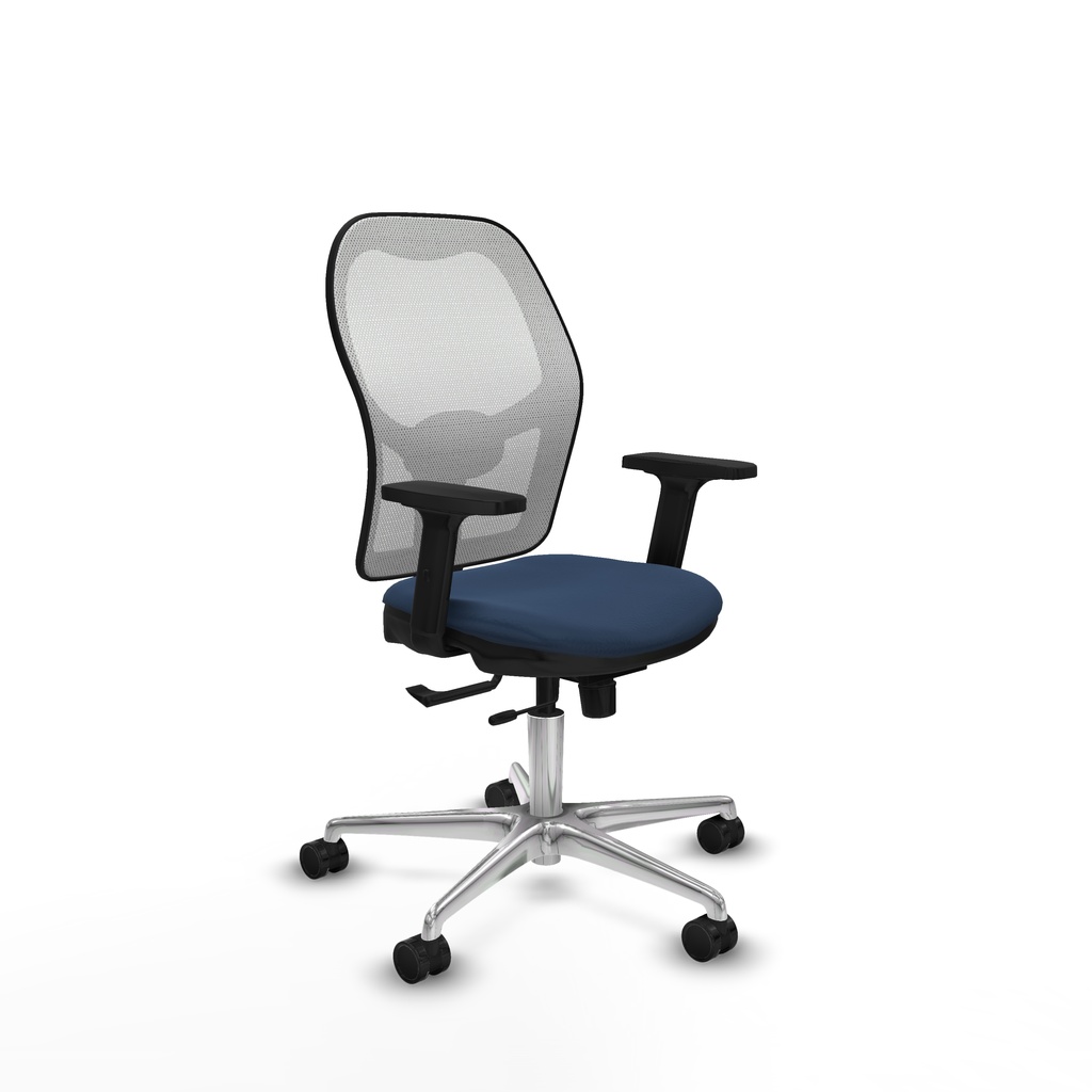 Jorquera traslack malla blanca similpiel azul marino brazos 2D base aluminio  ruedas 65mm nailon