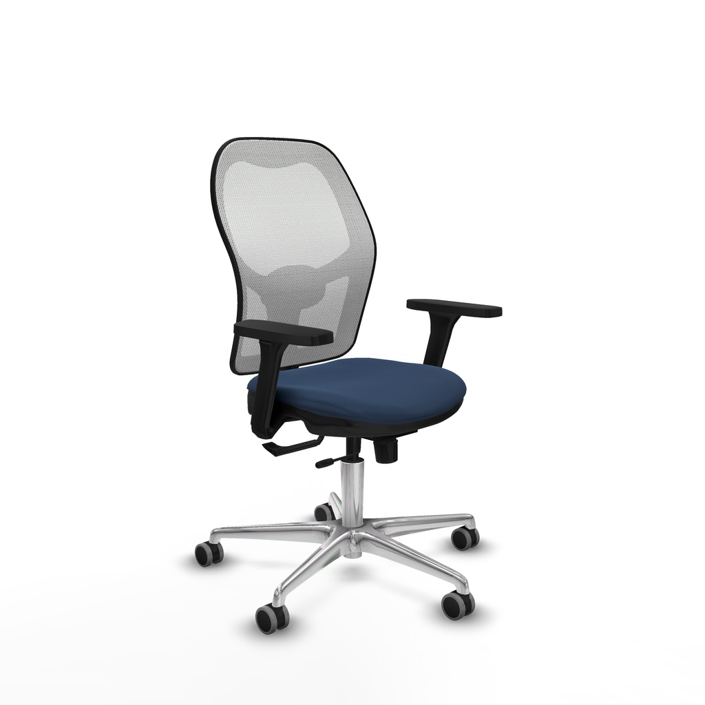 Jorquera traslack malla blanca similpiel azul marino brazos 3D base aluminio  ruedas 65mm engomada