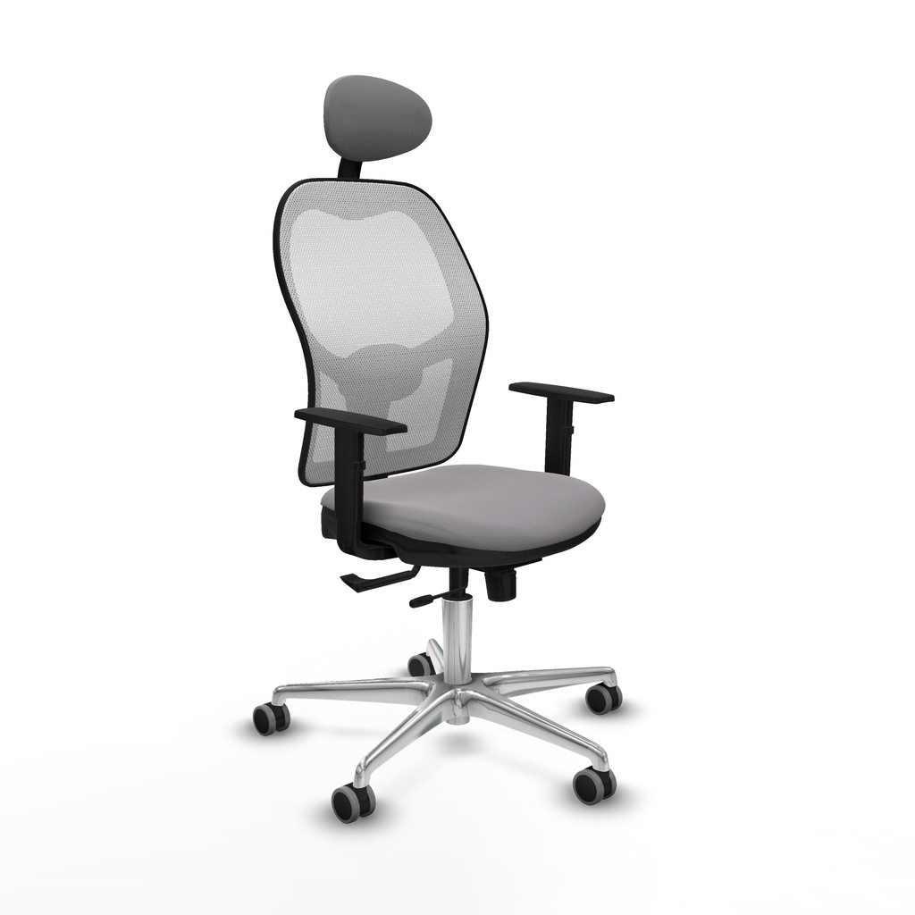 Jorquera traslack malla blanca similpiel gris brazos 1D base aluminio cabecero fijo ruedas 65mm engomada
