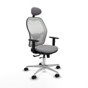 Jorquera traslack malla blanca similpiel gris brazos 1D base aluminio cabecero fijo ruedas 65mm nailon