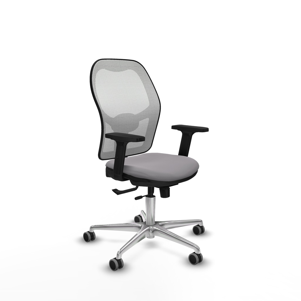 Jorquera traslack malla blanca similpiel gris brazos 2D base aluminio  ruedas 65mm engomada