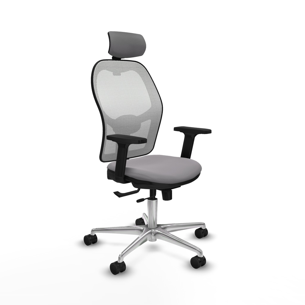 Jorquera traslack malla blanca similpiel gris brazos 2D base aluminio cabecero 2D ruedas 65mm nailon