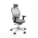 Jorquera traslack malla blanca similpiel gris brazos 2D base aluminio cabecero 2D ruedas 65mm nailon