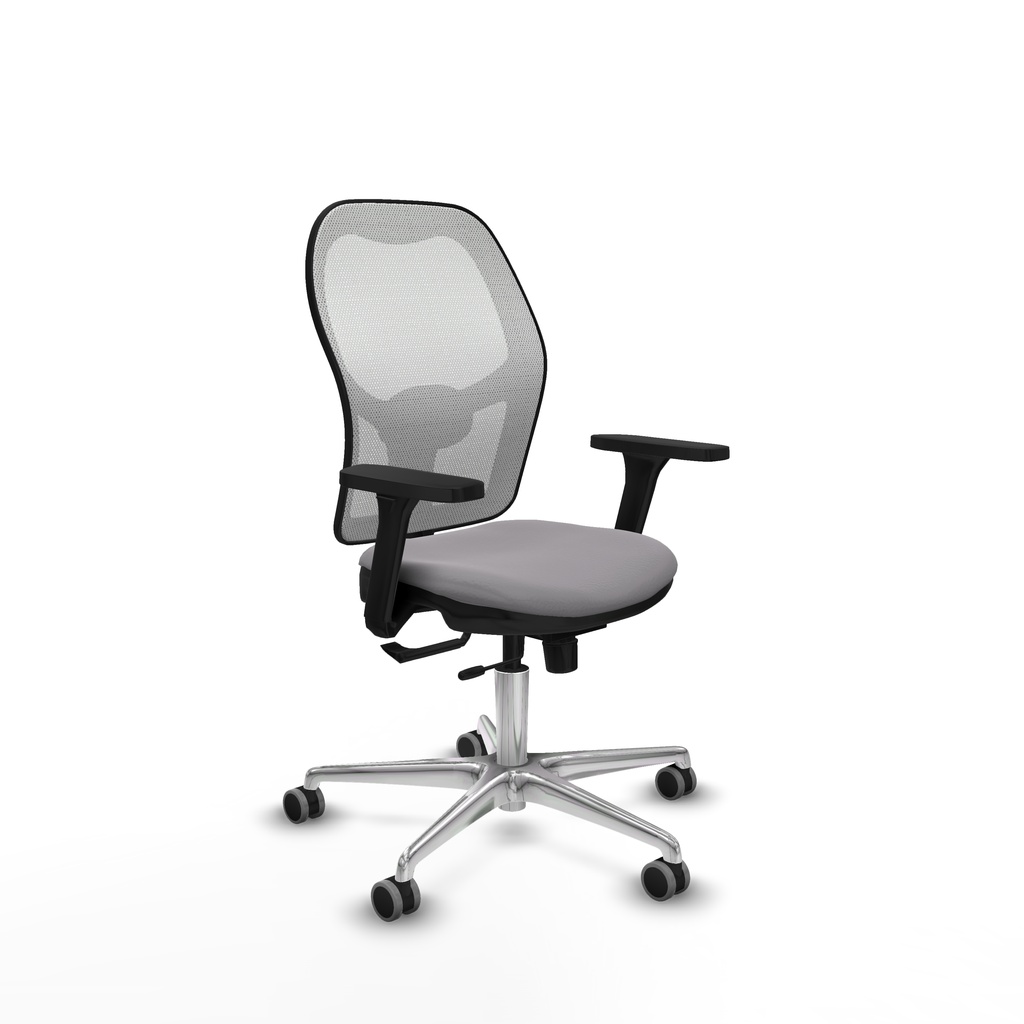 Jorquera traslack malla blanca similpiel gris brazos 3D base aluminio  ruedas 65mm engomada