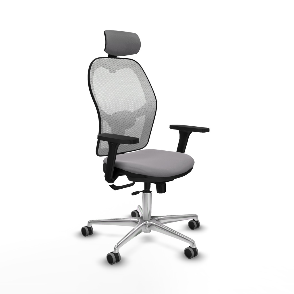 Jorquera traslack malla blanca similpiel gris brazos 3D base aluminio cabecero 2D ruedas 65mm engomada