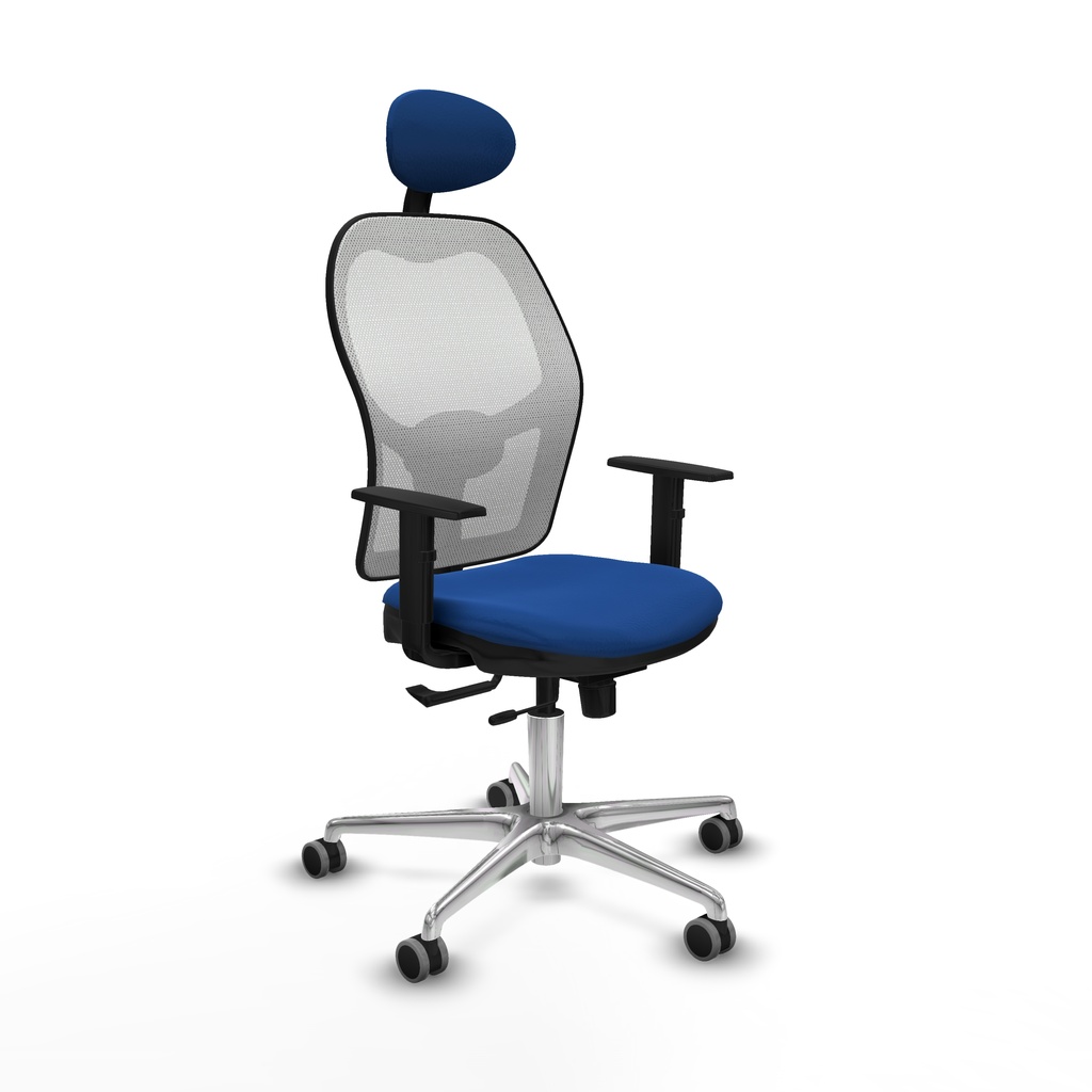 Jorquera traslack malla blanca similpiel azul brazos 1D base aluminio cabecero fijo ruedas 65mm engomada